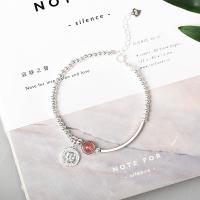 925 Sterling Silver Bracelet, with Strawberry Quartz, with 1.18lnch extender chain, for woman 10.5mm Approx 5.9 Inch 