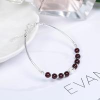 925 Sterling Silver Bracelet, with Garnet, with 1.18lnch extender chain, platinum plated, for woman, 5mm Approx 5.5 Inch 