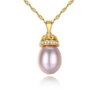 Freshwater Pearl Brass Necklace, with Freshwater Pearl, with 50mm extender chain, Oval, real gold plated, Singapore chain & micro pave cubic zirconia & for woman nickel, lead & cadmium free Approx 15.7 Inch 