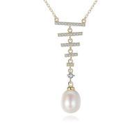 Freshwater Pearl Brass Necklace, with Freshwater Pearl, with 50mm extender chain, Oval, real gold plated, oval chain & micro pave cubic zirconia & for woman nickel, lead & cadmium free Approx 15.7 Inch 