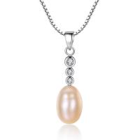 Freshwater Pearl Brass Necklace, with Freshwater Pearl, with 50mm extender chain, Oval, platinum plated, box chain & micro pave cubic zirconia & for woman nickel, lead & cadmium free Approx 15.7 Inch 