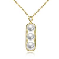 Freshwater Pearl Brass Necklace, with Freshwater Pearl, with 50mm extender chain, real gold plated, Singapore chain & micro pave cubic zirconia & for woman nickel, lead & cadmium free Approx 15.7 Inch 