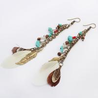 Fashion Feather Earring , Zinc Alloy, with Feather, antique gold color plated, for woman, 110mm 
