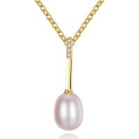 Freshwater Pearl Brass Necklace, with Freshwater Pearl, with 50mm extender chain, Oval, real gold plated, oval chain & micro pave cubic zirconia & for woman nickel, lead & cadmium free Approx 15.7/Strand 