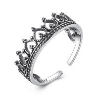 Thailand Sterling Silver Finger Ring, Crown, adjustable & for woman & blacken, 6mm, US Ring 