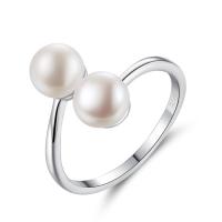 Pearl Brass Finger Ring, with Freshwater Pearl, platinum plated, adjustable & for woman nickel, lead & cadmium free US Ring 