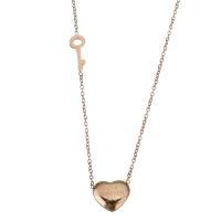 Stainless Steel Jewelry Necklace, with 2Inch extender chain, heart and key, word love forever, rose gold color plated, oval chain & with letter pattern & for woman 1.2mm Approx 15 Inch 