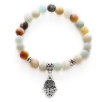 Natural Stone Bracelet, with Zinc Alloy, Hamsa, antique silver color plated, Unisex & frosted, 20mm Approx 8 Inch 