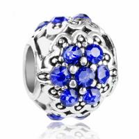 Rhinestone Zinc Alloy European Beads, antique silver color plated, without troll & with rhinestone Approx 4.5mm 