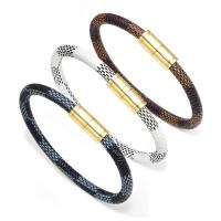 Cowhide Bracelet, zinc alloy magnetic clasp, gold color plated, Unisex 5mm Approx 8.3 Inch 