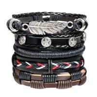 Cowhide Bracelet Set, with Waxed Nylon Cord & Zinc Alloy, plated, Unisex & adjustable Approx 7-7.8 Inch 