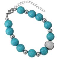 Stainless Steel Bracelet, with Synthetic Turquoise, with 2Inch extender chain, Christian Jewelry & for woman, original color, 12mm, 10mm Approx 6.5 Inch 