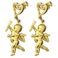 Stainless Steel Drop Earring, Angel, word love, gold color plated, for woman, 43mm 