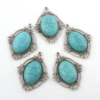 Turquoise Zinc Alloy Pendants, with Synthetic Turquoise, antique silver color plated, lead & cadmium free Approx 1mm 