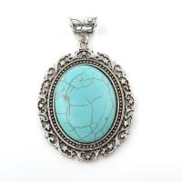 Turquoise Zinc Alloy Pendants, with Synthetic Turquoise, Flat Oval, antique silver color plated, lead & cadmium free Approx 6mm 