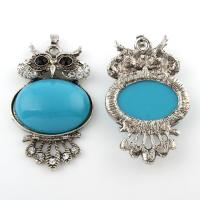 Turquoise Zinc Alloy Pendants, with Synthetic Turquoise, Owl, antique silver color plated, with rhinestone, lead & cadmium free Approx 