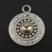Zinc Alloy Flat Round Pendants, silver color plated, with rhinestone, lead & cadmium free Approx 10mm 