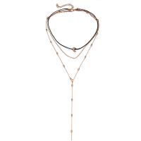 Zinc Alloy Choker Necklace, with PU Leather, rose gold color plated, ball chain & for woman &  & with rhinestone, 125mm Approx 12 Inch, Approx  13 Inch, Approx  17 Inch 
