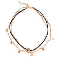 Zinc Alloy Choker Necklace, with PU Leather, with 2inch extender chain, rose gold color plated, rope chain & ball chain & micro pave cubic zirconia & for woman &  Approx 13 Inch, Approx  13.5 Inch, Approx  14 Inch 