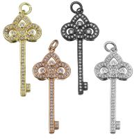 Brass Key Pendants, plated, micro pave cubic zirconia Approx 3mm 