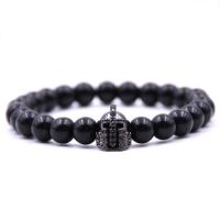 Black Stone Bracelet, with Elastic Thread & Brass, Helmet, plated, natural & Unisex & micro pave cubic zirconia 8mm Approx 7.5 Inch 