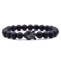 Black Stone Bracelet, with Elastic Thread & Brass, Buddha, plated, natural & Unisex & micro pave cubic zirconia 8mm Approx 7.5 Inch [
