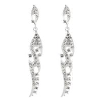 Zinc Alloy Drop Earring, with rubber earnut, silver color plated, for bridal & with rhinestone 
