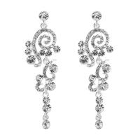 Zinc Alloy Drop Earring, with rubber earnut, silver color plated, for bridal & with rhinestone 
