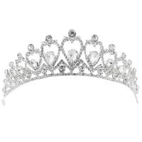 Zinc Alloy Tiaras, with Crystal, Crown, silver color plated, for bridal & faceted 