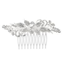 aleación de zinc Peine decorativo, Mariposa, chapado en color de plata, para novia & con diamantes de imitación, 105x56mm, Vendido por UD