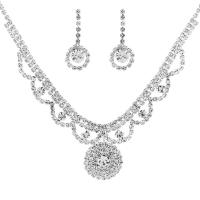 Zinc Alloy Wedding Set, earring & necklace, with 4Inch extender chain, silver color plated, for bridal & with rhinestone Approx 17.7 Inch 