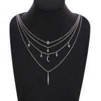 Zinc Alloy Iron Chain Necklace, with iron chain, Moon and Star, platinum color plated, oval chain & for woman &  & with rhinestone, lead & cadmium free Approx 13.5 Inch 