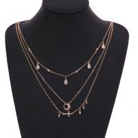 Zinc Alloy Iron Chain Necklace, with iron chain, Teardrop, rose gold color plated, oval chain & for woman &  & with rhinestone, lead & cadmium free Approx 18 Inch 
