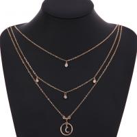 Zinc Alloy Iron Chain Necklace, with iron chain, Moon and Star, gold color plated, oval chain & for woman &  & with rhinestone, lead & cadmium free Approx 14 Inch 
