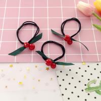 Ponytail Holder, Cotton, with Rubber Band & Resin, Cherry, black, 50mm 