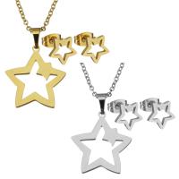 Fashion Stainless Steel Jewelry Sets, earring & necklace, Star, plated, oval chain & for woman 1.5mm Approx 17 Inch 