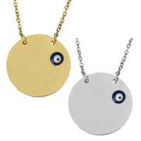 Stainless Steel Necklace, Flat Round, plated, evil eye pattern & oval chain & for woman & enamel 23mm, 1.5mm Approx 18 Inch 