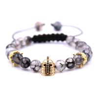 Dragon Veins Agate Woven Ball Bracelets, with Nylon Cord & Brass, Helmet, plated, Unisex & adjustable & box chain & micro pave cubic zirconia nickel, lead & cadmium free Inch 