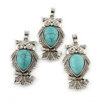Turquoise Zinc Alloy Pendants, with Synthetic Turquoise, Owl, antique silver color plated, with rhinestone, lead & cadmium free Approx 