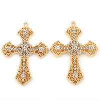 Zinc Alloy Cross Pendants, real gold plated, with rhinestone, lead & cadmium free Approx 2mm 
