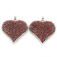 Zinc Alloy Heart Pendants, Flat Heart, antique silver color plated, with rhinestone, lead & cadmium free Approx 