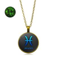 Time Gem Jewelry Necklace, Zinc Alloy, with iron chain & Glass, with 5cm extender chain, Flat Round, bronze color plated, Unisex & oval chain & luminated & decal, lead & cadmium free, 25mm Approx 17.7 Inch 