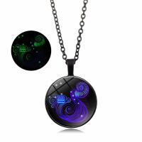 Time Gem Jewelry Necklace, Zinc Alloy, with iron chain & Glass, with 5cm extender chain, Flat Round, painted, Unisex & oval chain & luminated & decal, lead & cadmium free, 25mm Approx 17.7 Inch 