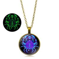 Time Gem Jewelry Necklace, Zinc Alloy, with iron chain & Glass, with 5cm extender chain, Flat Round, gold color plated, Unisex & oval chain & luminated & decal, lead & cadmium free, 25mm Approx 17.7 Inch 