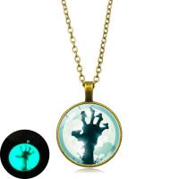 Time Gem Jewelry Necklace, Zinc Alloy, with iron chain & Glass, with 5cm extender chain, Flat Round, plated, Unisex & oval chain & luminated & decal lead & cadmium free, 25mm Approx 17.7 Inch 