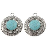 Turquoise Zinc Alloy Pendants, with Synthetic Turquoise, Flat Round, antique silver color plated, lead & cadmium free Approx 7mm 