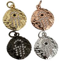 Brass Pendant, Flat Round, plated, evil eye pattern & micro pave cubic zirconia Approx 3mm 