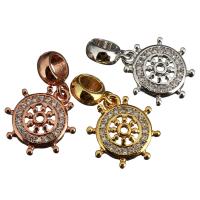 Brass European Pendants, Ship Wheel, plated, micro pave cubic zirconia & without troll 24mm Approx 5mm 