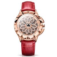 MEGIR® Women Jewelry Watch, Leather, with Glass & Stainless Steel & Zinc Alloy, Chinese movement, rose gold color plated, Life water resistant & adjustable & for woman & luminated & with rhinestone Approx 8 Inch 