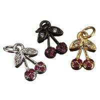 Brass Fruit Pendants, Cherry, plated, micro pave cubic zirconia Approx 3mm 